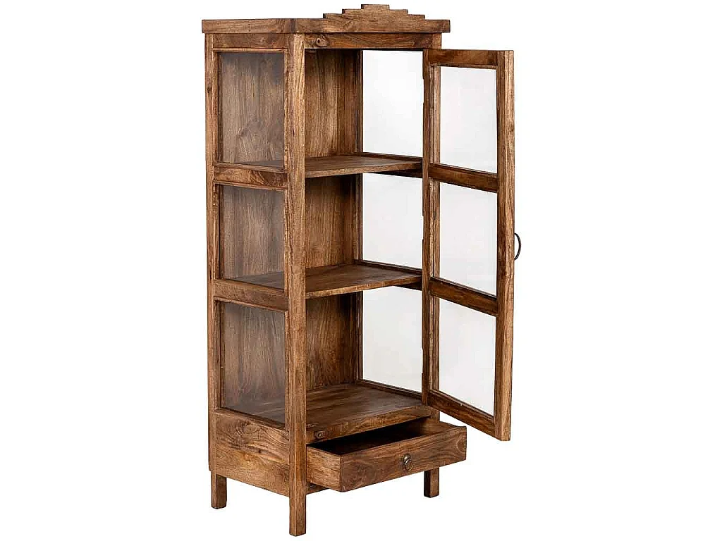 Vitrine artisanale en bois, marron, 58 x 40 x 144 cm (h)