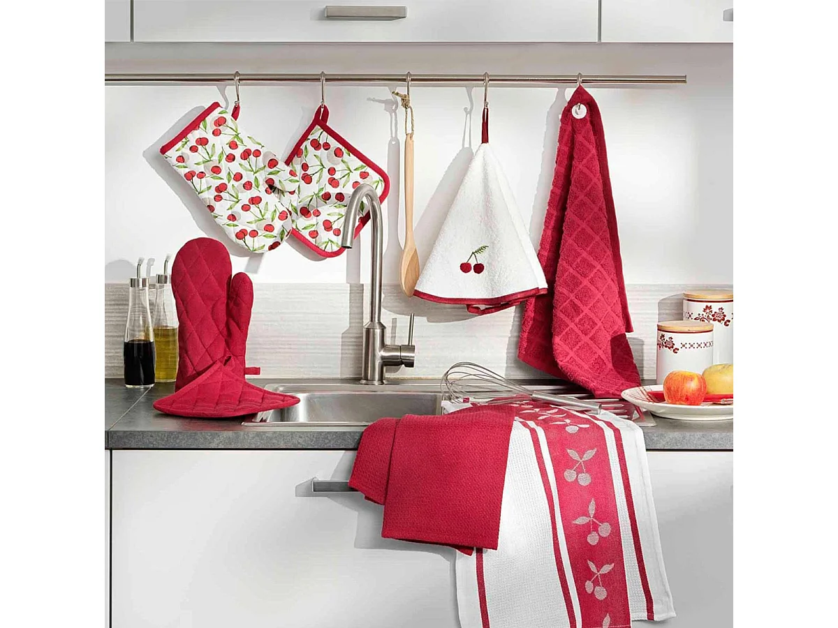 Lot de 2 Torchons de Cuisine "Cerisette" 50x70cm Rubis