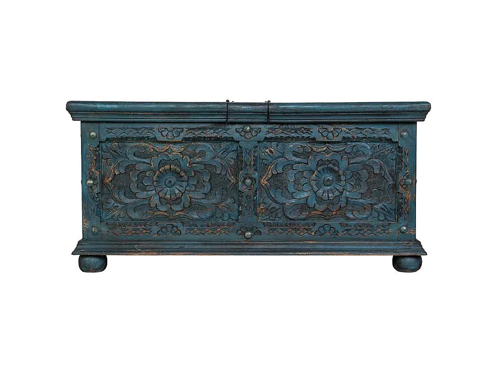 Table basse artisanale en bois bleu 100 x 100 x 47 cm (h)