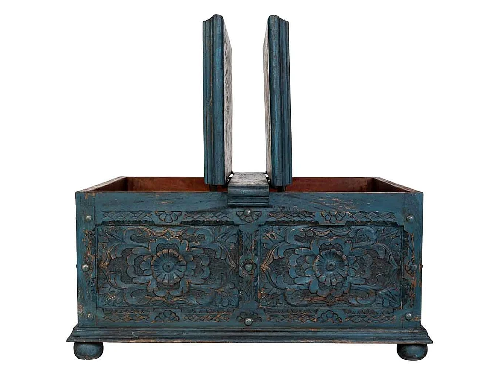 Table basse artisanale en bois bleu 100 x 100 x 47 cm (h)