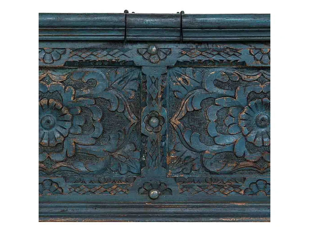 Table basse artisanale en bois bleu 100 x 100 x 47 cm (h)