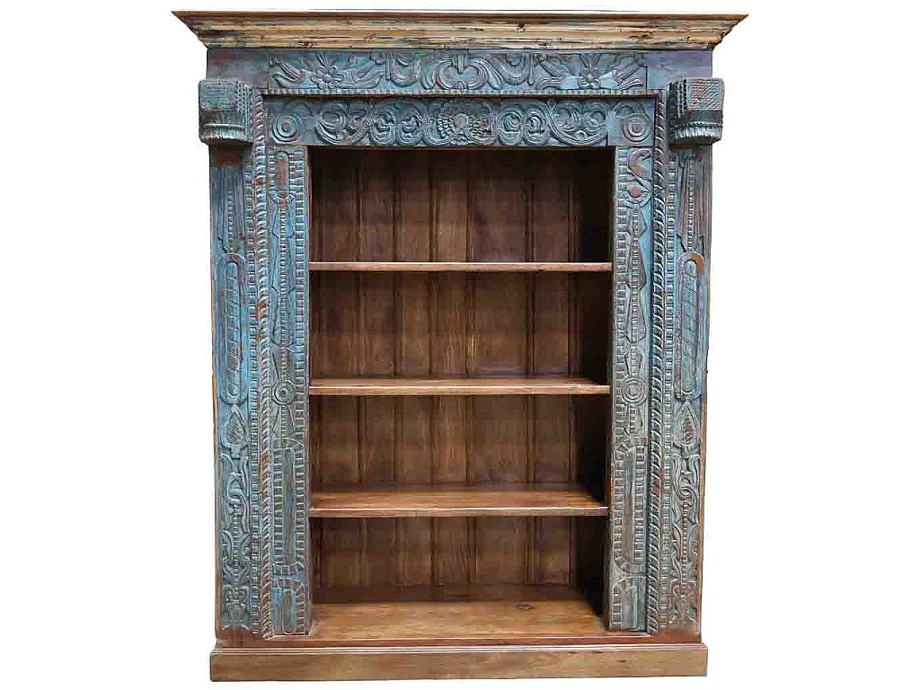 Estante de livros em madeira artesanal azul 180x55x217h cm