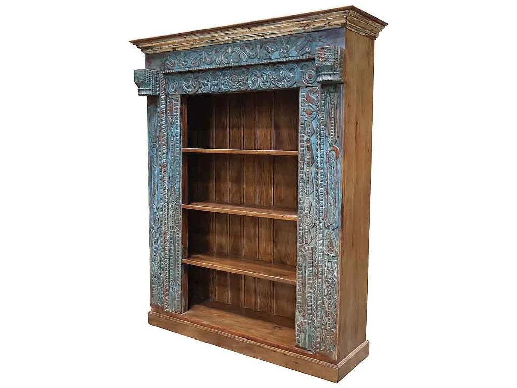 Estante de livros em madeira artesanal azul 180x55x217h cm