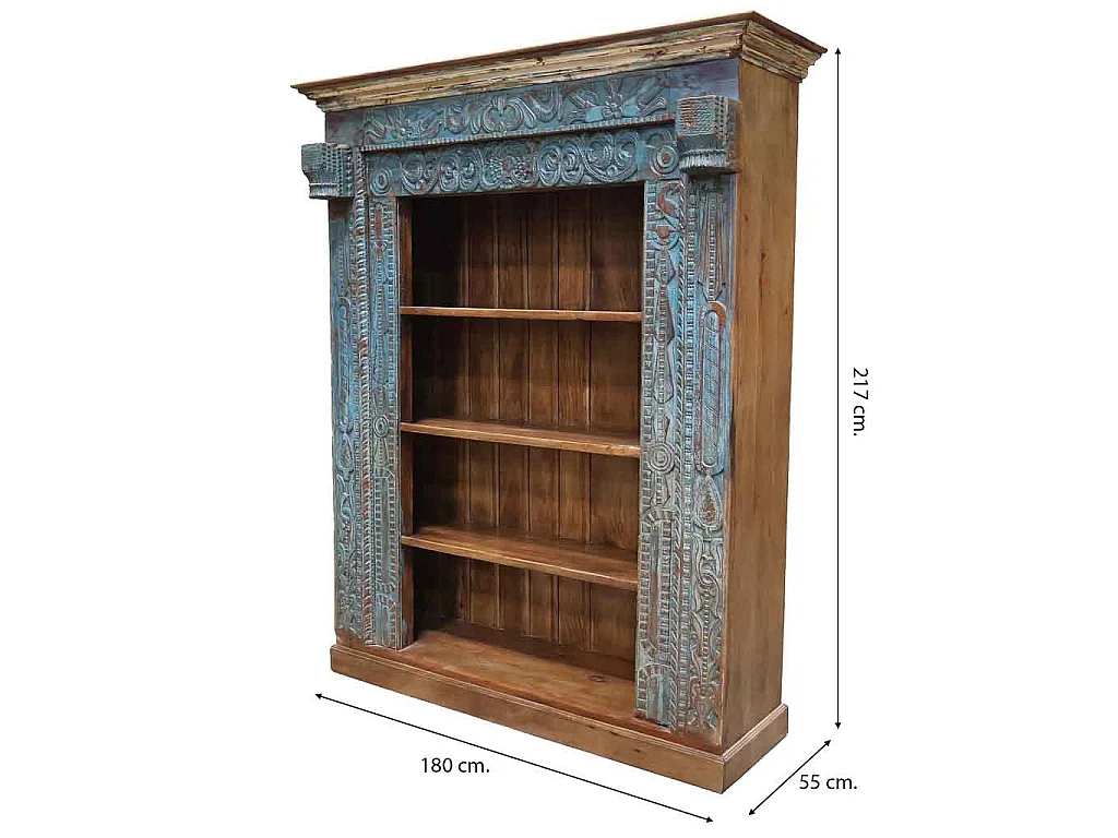 Estante de livros em madeira artesanal azul 180x55x217h cm