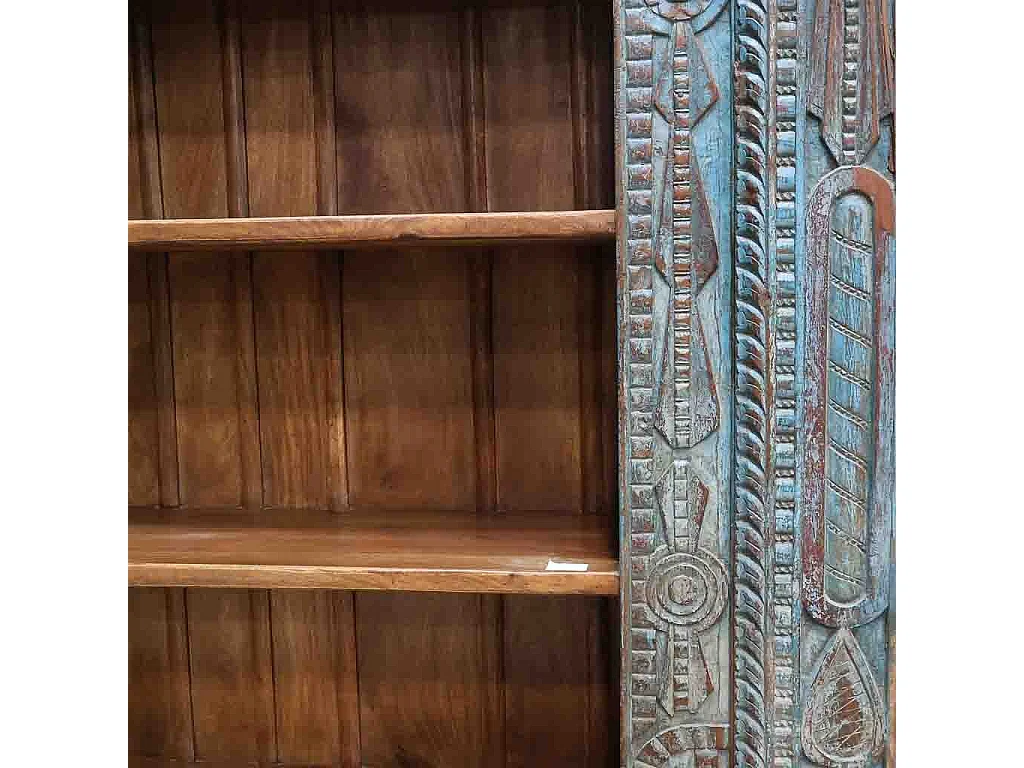Estante de livros em madeira artesanal azul 180x55x217h cm