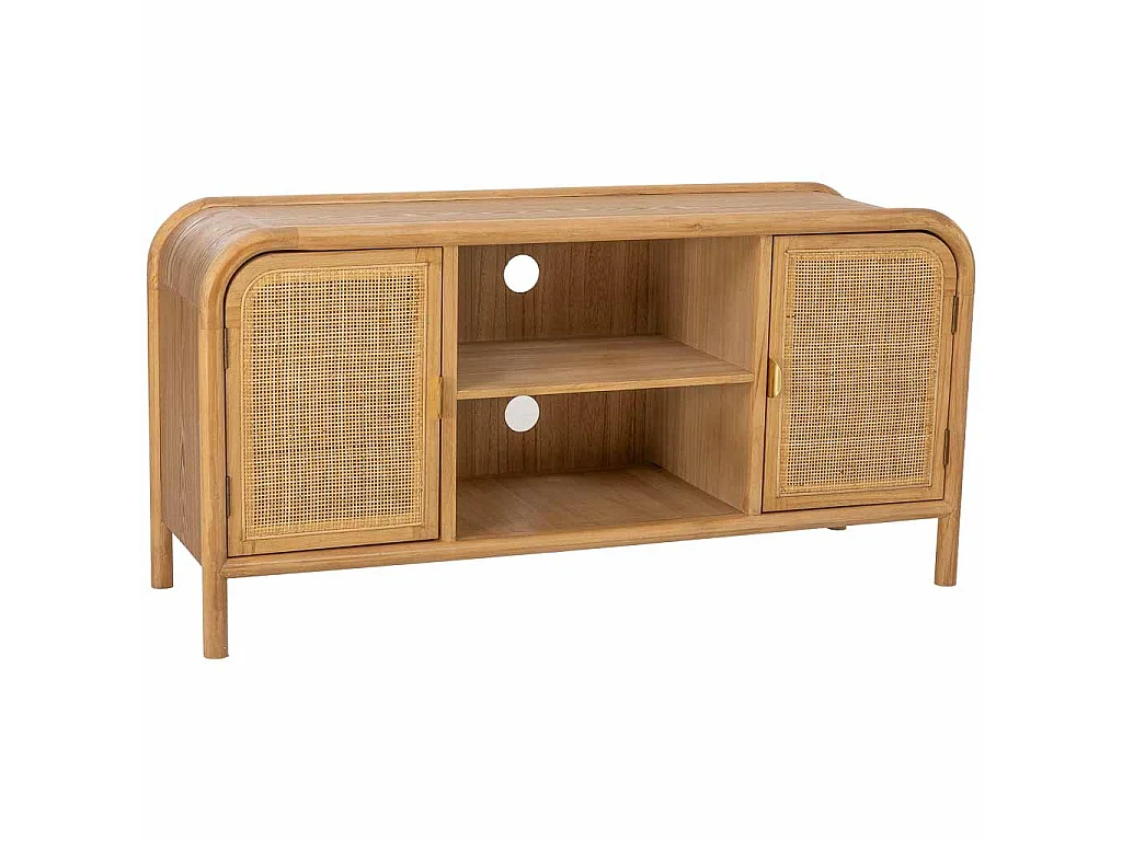 Móvel baixo madeira e rattan marrom 120x39x60h cm