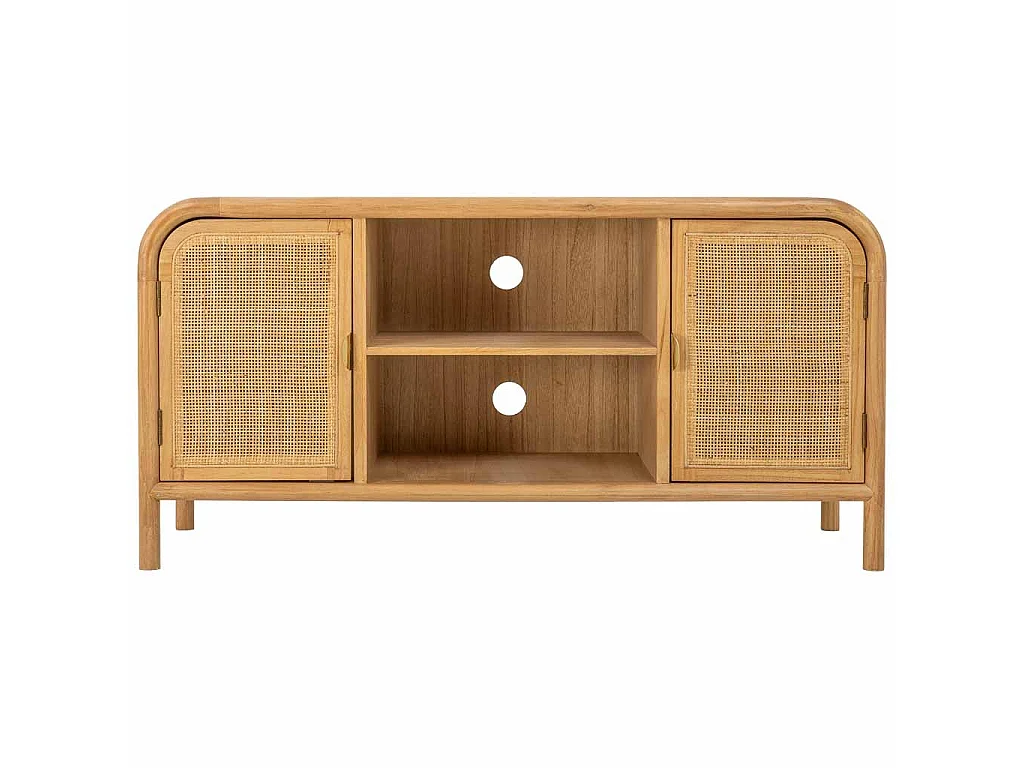 Móvel baixo madeira e rattan marrom 120x39x60h cm