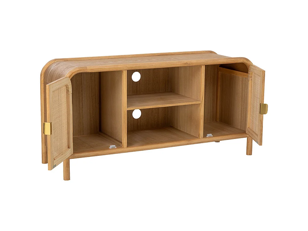 Móvel baixo madeira e rattan marrom 120x39x60h cm