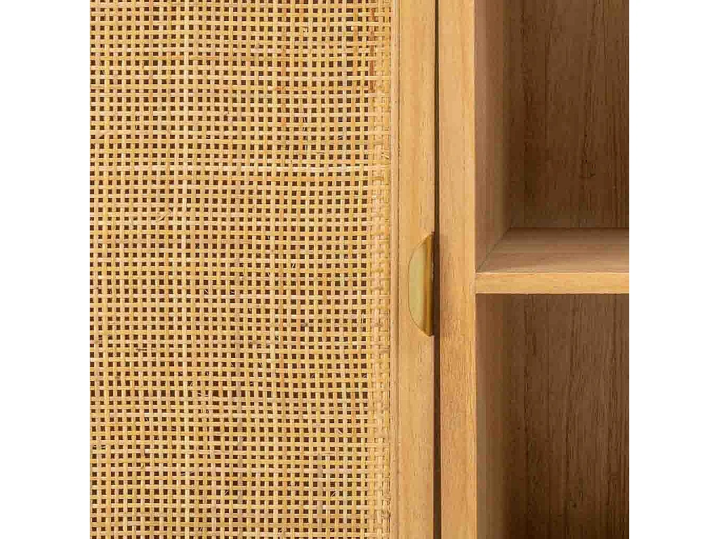 Móvel baixo madeira e rattan marrom 120x39x60h cm