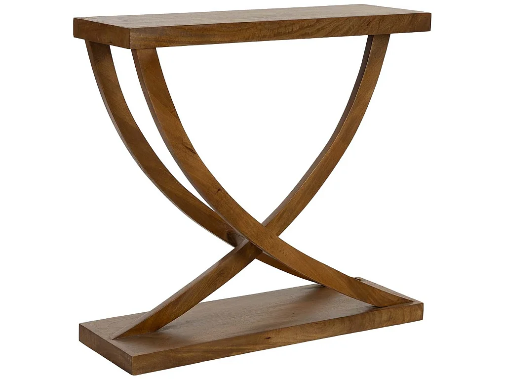 Mesa de hall de entrada em madeira artesanal castanha, 90x30x84cm