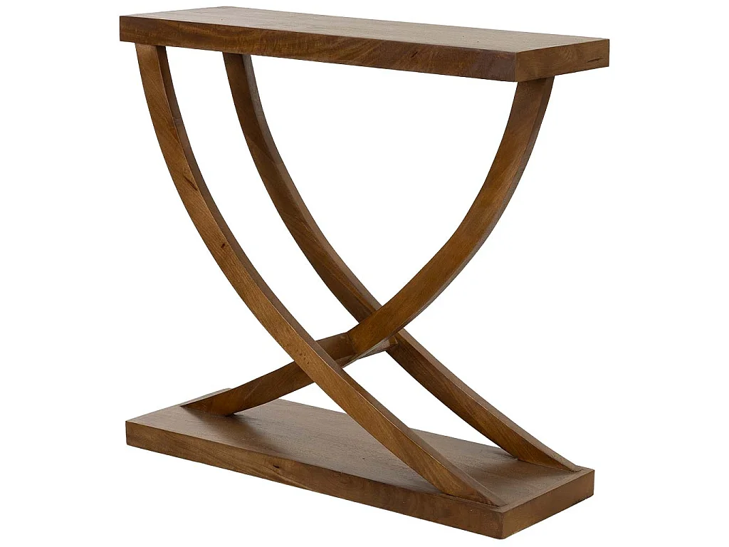 Mesa de hall de entrada em madeira artesanal castanha, 90x30x84cm