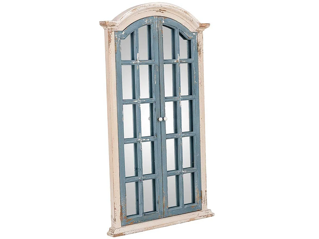 Miroir mural en bois blanc et bleu 72.5x7x121.5h cm