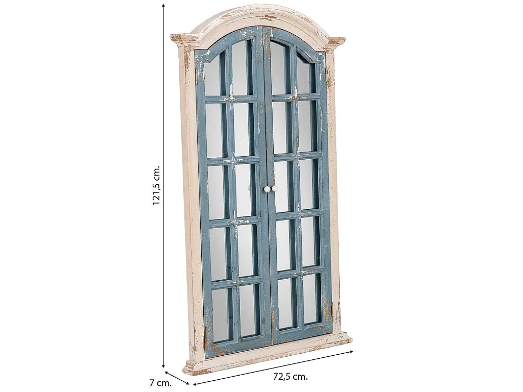 Miroir mural en bois blanc et bleu 72.5x7x121.5h cm