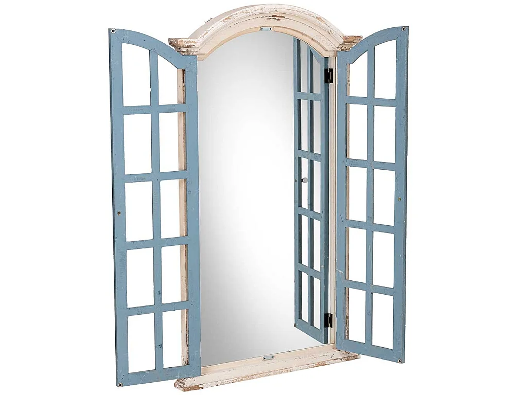 Miroir mural en bois blanc et bleu 72.5x7x121.5h cm