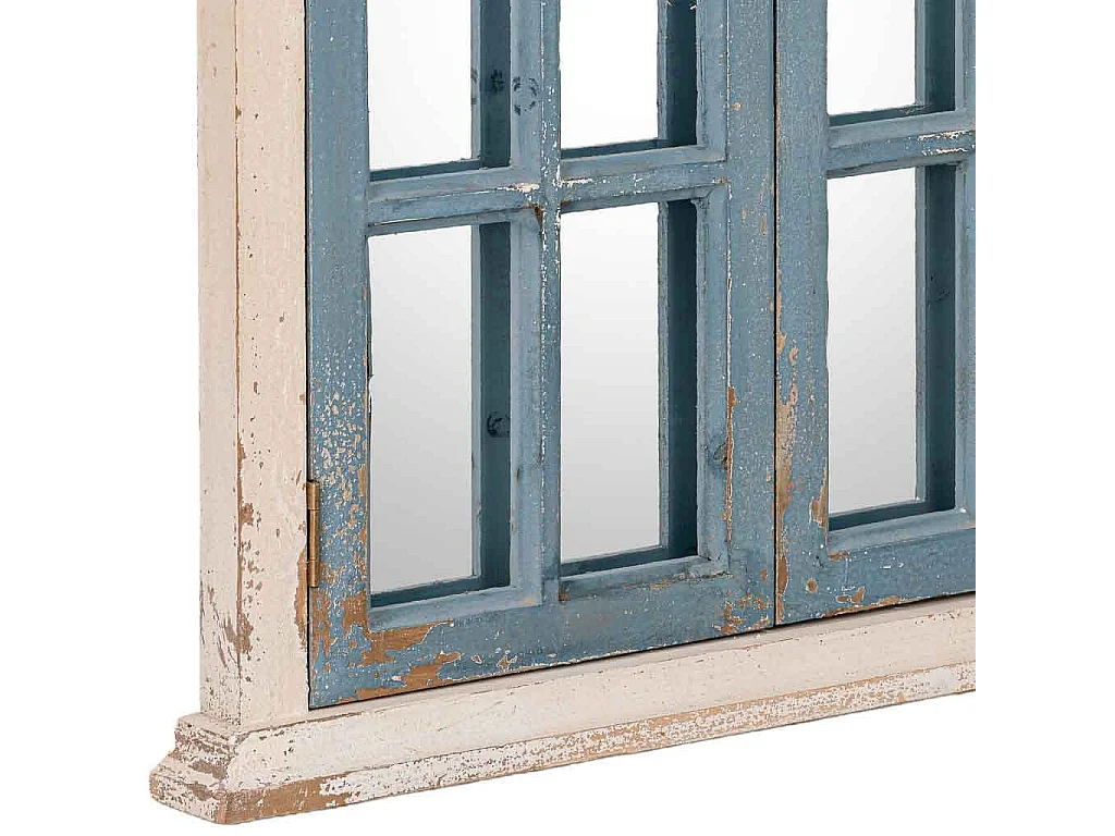 Miroir mural en bois blanc et bleu 72.5x7x121.5h cm