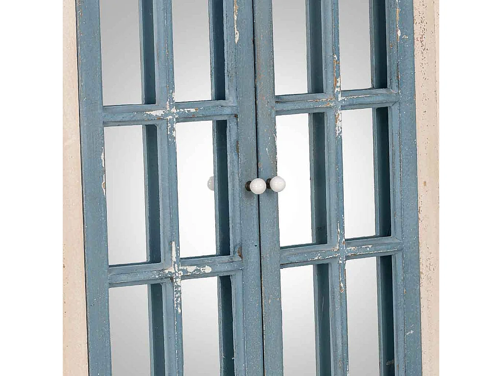 Miroir mural en bois blanc et bleu 72.5x7x121.5h cm