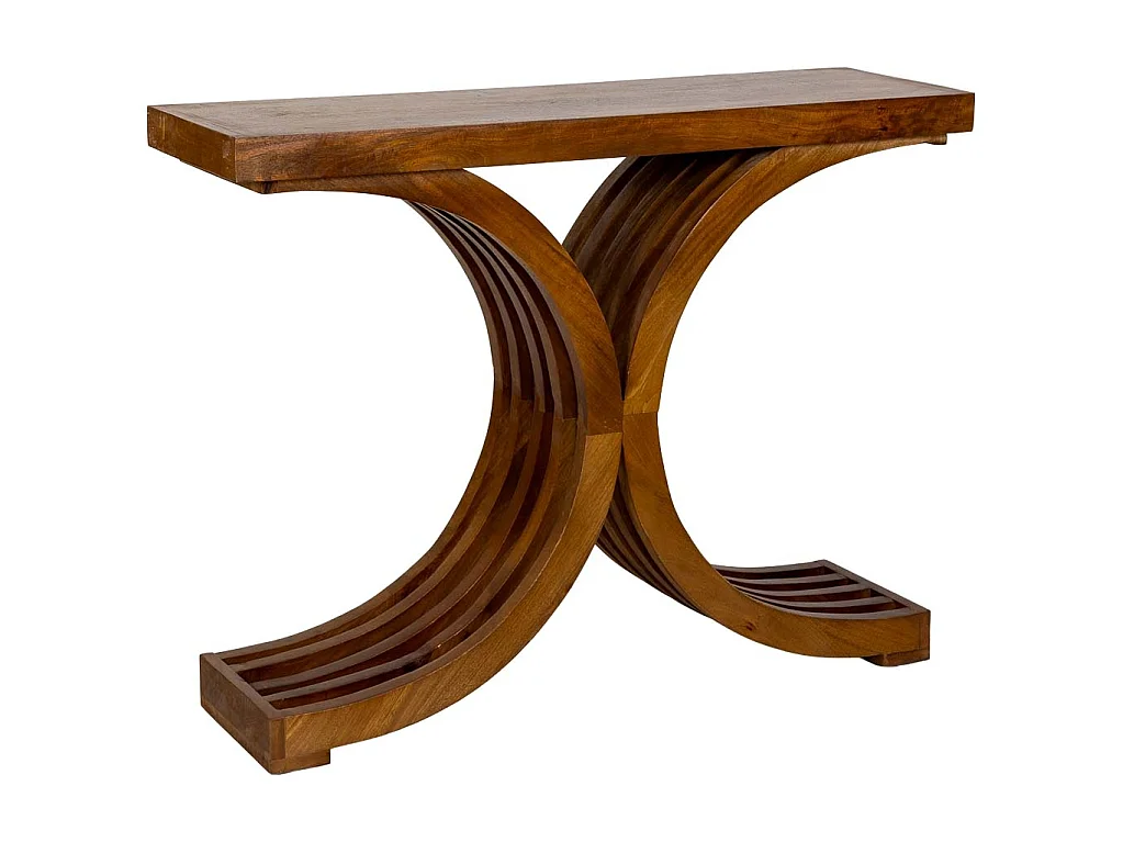 Mesa de entrada artesanal em madeira castanha, 100x30x82 cm (altura)