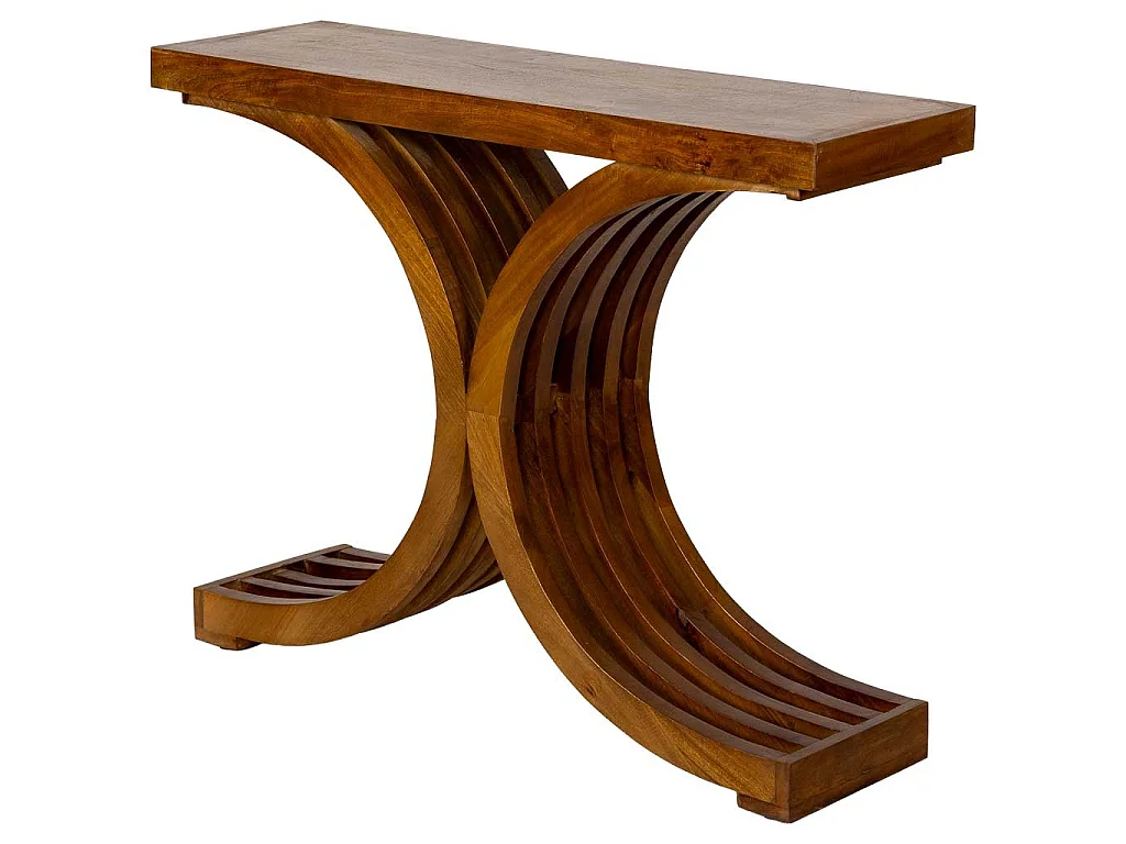 Mesa de entrada artesanal em madeira castanha, 100x30x82 cm (altura)