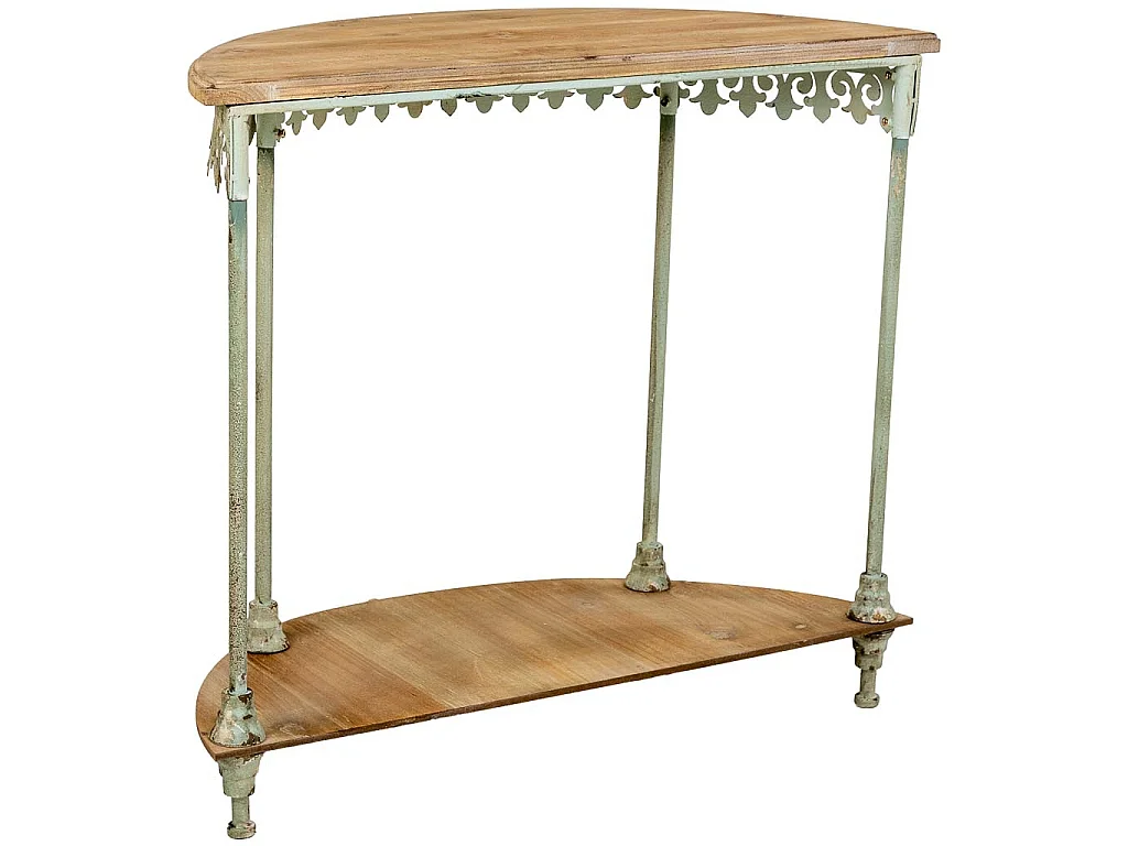 Mobile da ingresso in ferro bianco invecchiato e legno, 5,5x40,5x84h