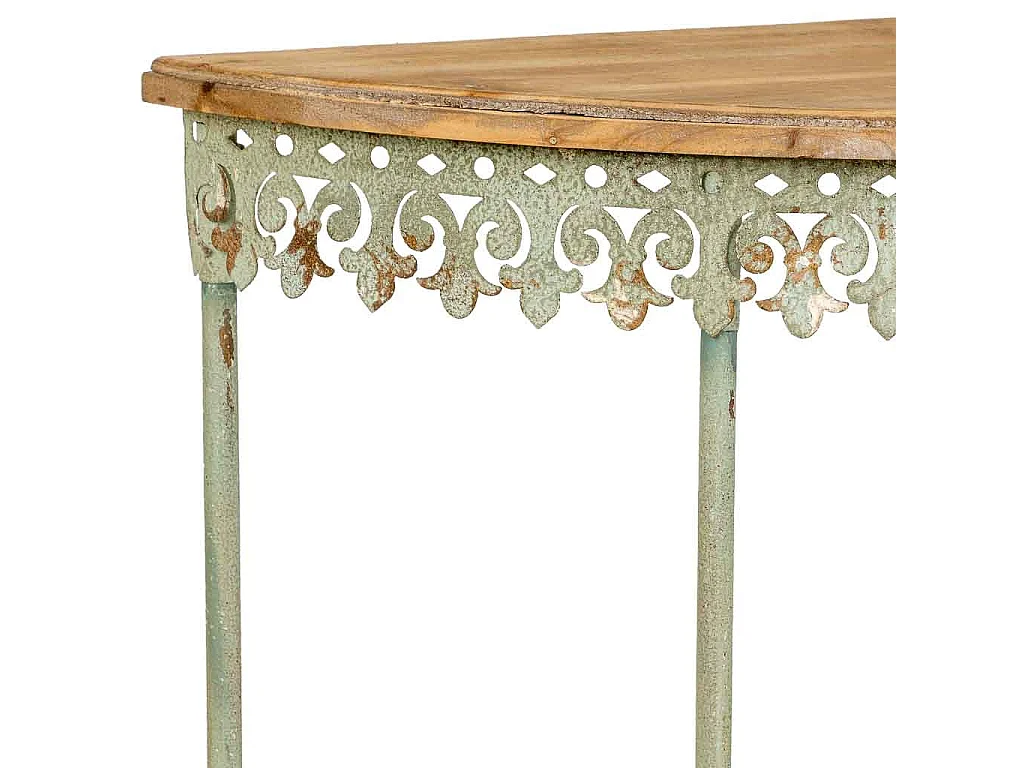 Mobile da ingresso in ferro bianco invecchiato e legno, 5,5x40,5x84h