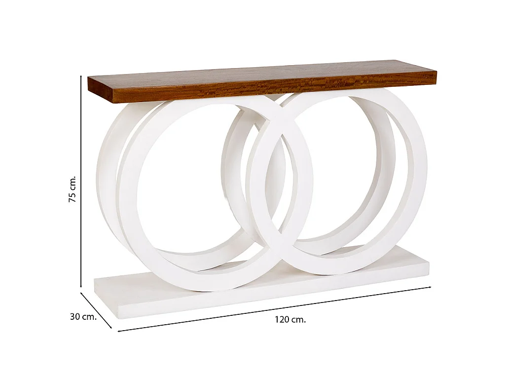 Tavolino da ingresso in legno bianco artigianale 120x30x75h cm