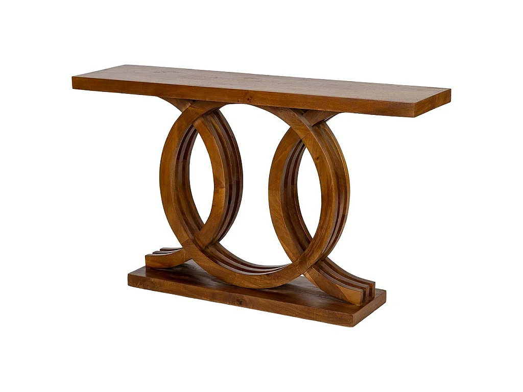 Mesa de entrada artesanal em madeira castanha, 140x35x81 cm (altura)