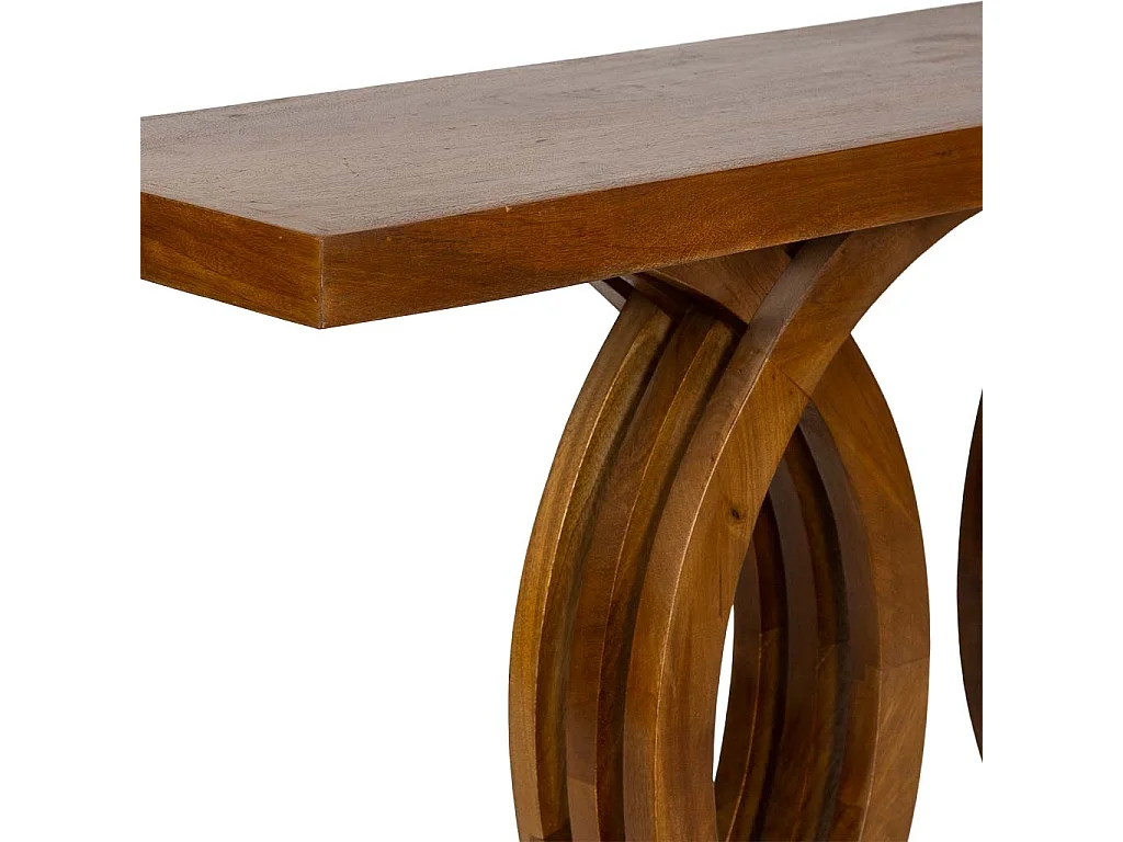 Mesa de entrada artesanal em madeira castanha, 140x35x81 cm (altura)