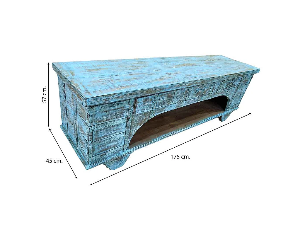 Mueble bajo de madera artesanal 165-175x45x57h cm