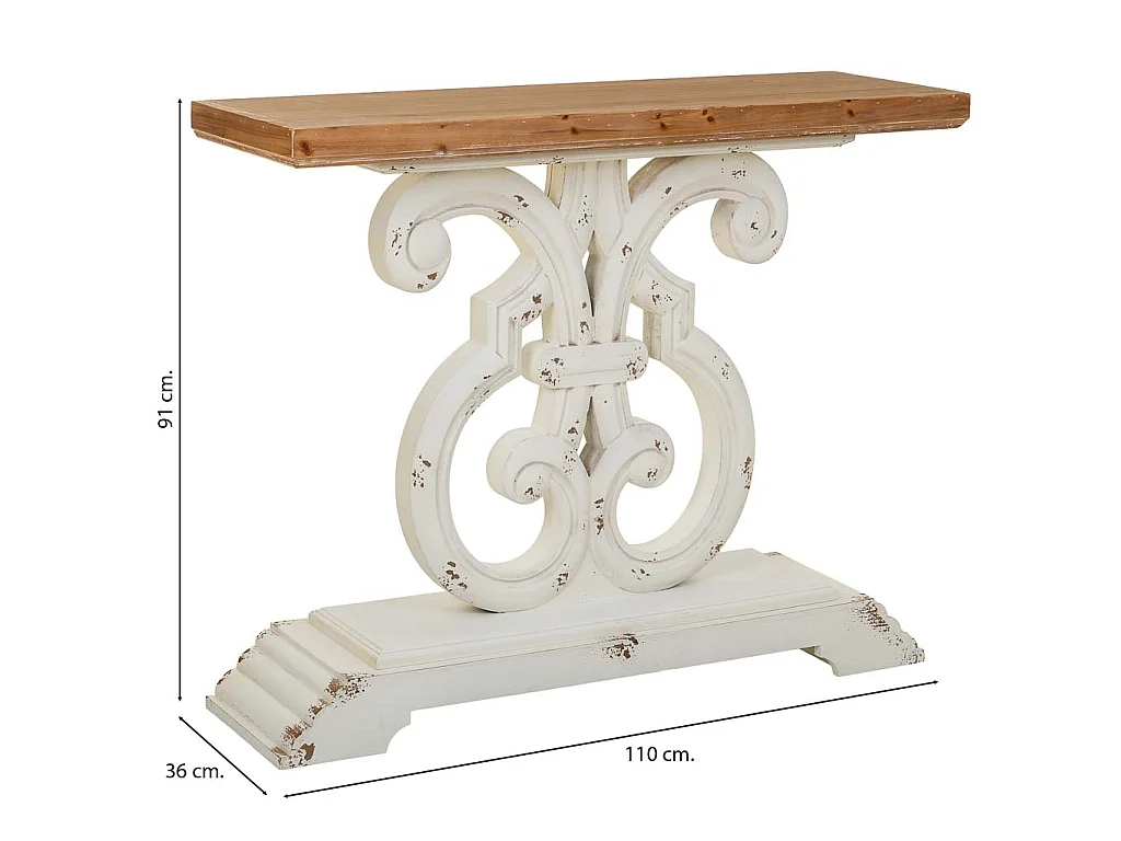 Tavolino da ingresso in legno bianco 110x36x91h cm