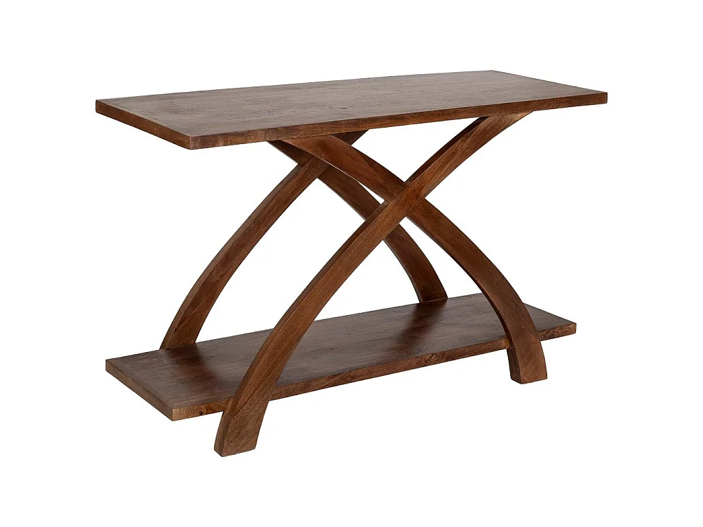Mesa de entrada artesanal em madeira castanha, 122x45x76 cm (altura)