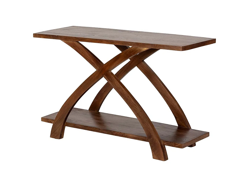 Mesa de entrada artesanal em madeira castanha, 122x45x76 cm (altura)