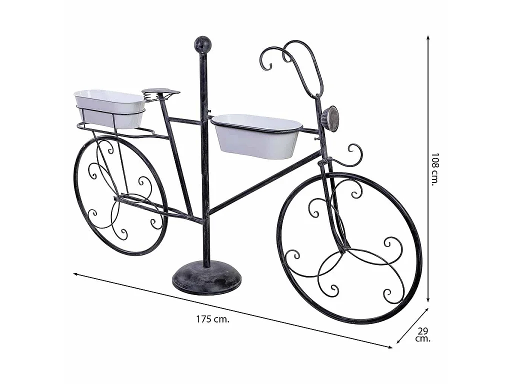 Exposição de bicicleta em metal com duas bacias 175x29x108h cm