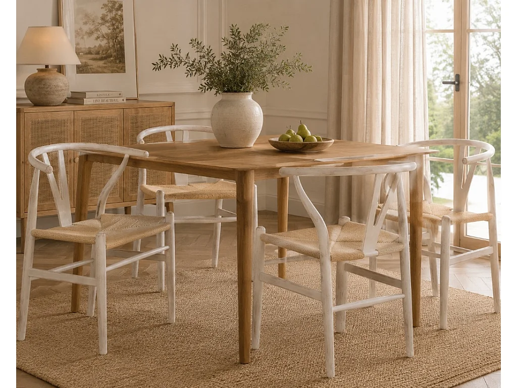 Sedia in legno con seduta in corda bianco 50x41x44/77h cm