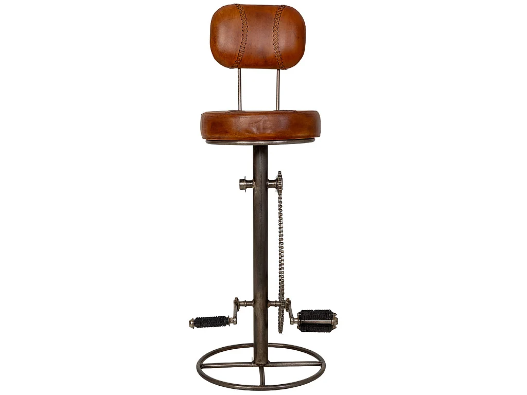Metallhocker mit braunem Ledersitz, 42 x 42 x 118 cm (H)