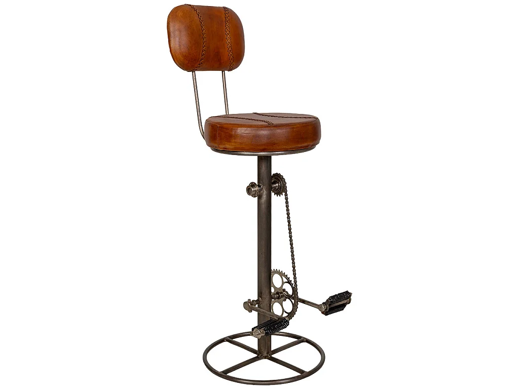 Metallhocker mit braunem Ledersitz, 42 x 42 x 118 cm (H)
