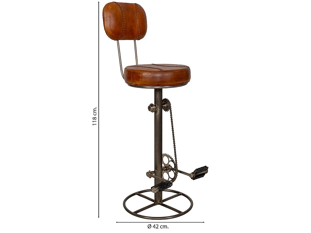 Metallhocker mit braunem Ledersitz, 42 x 42 x 118 cm (H)