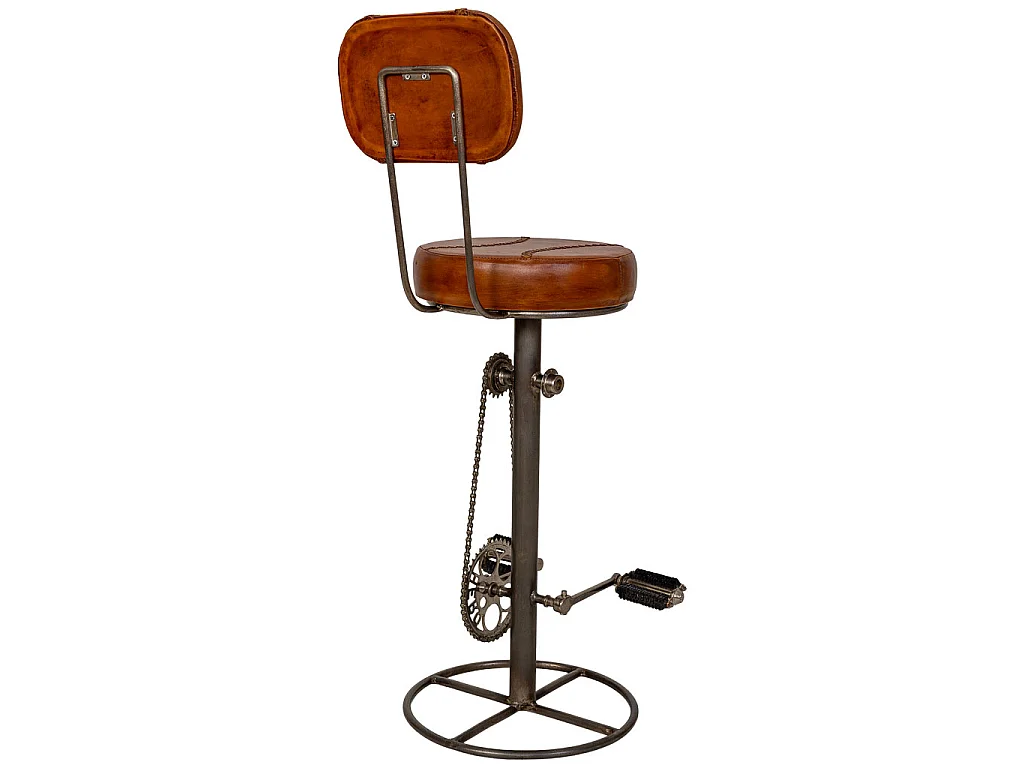 Metallhocker mit braunem Ledersitz, 42 x 42 x 118 cm (H)