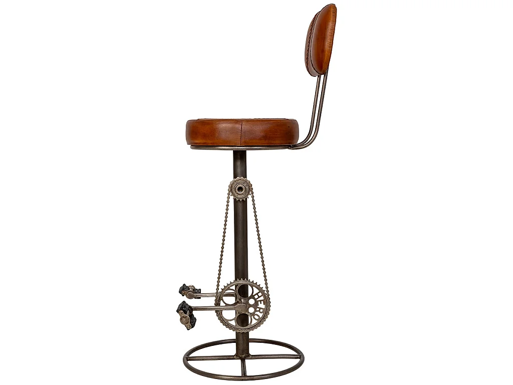 Metallhocker mit braunem Ledersitz, 42 x 42 x 118 cm (H)