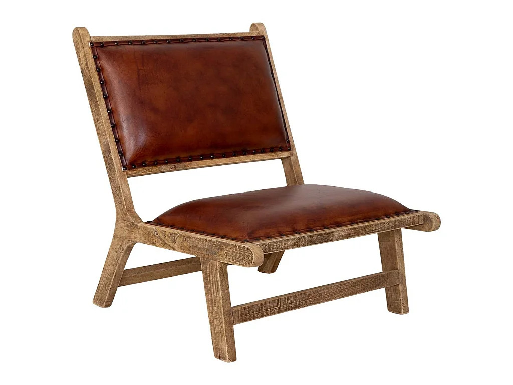 Fauteuil en bois et cuir brun 65x78x81 cm (h)