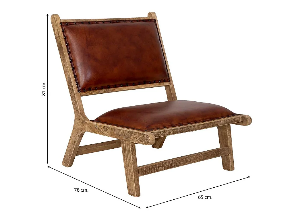 Fauteuil en bois et cuir brun 65x78x81 cm (h)