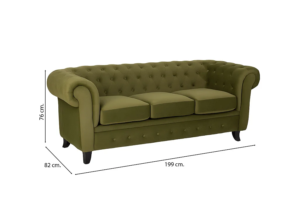 Divano verde 199x82x76h cm