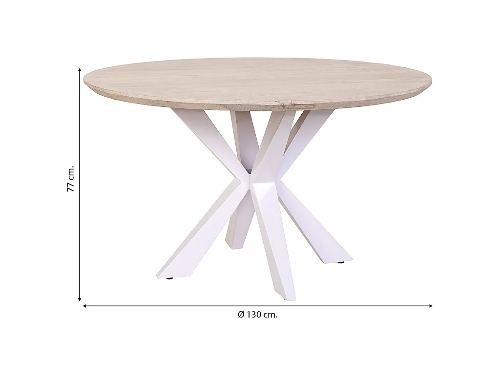 Table de salle à manger en bois blanc 130x130x77 cm (hauteur)