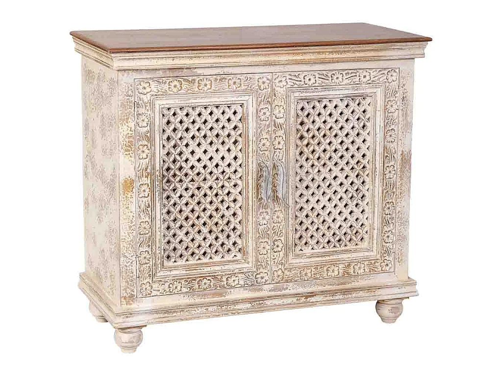 Recibidor de madera artesanal blanco 104x43x93h cm