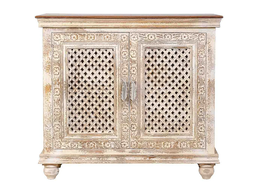 Recibidor de madera artesanal blanco 104x43x93h cm