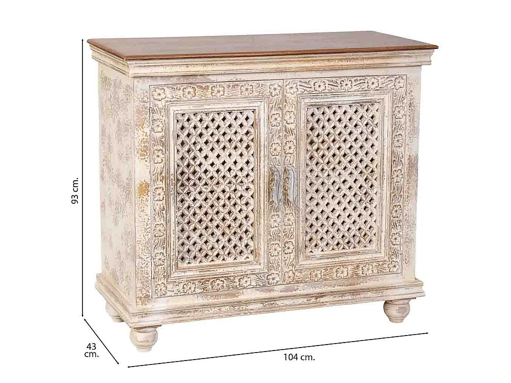 Recibidor de madera artesanal blanco 104x43x93h cm