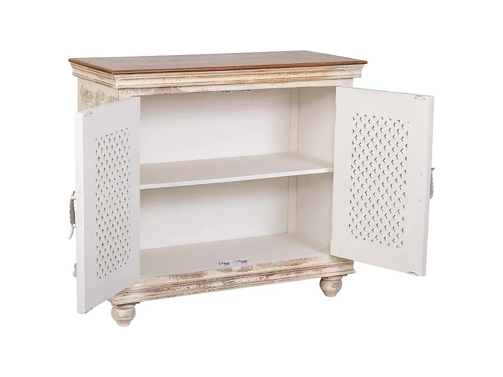 Recibidor de madera artesanal blanco 104x43x93h cm