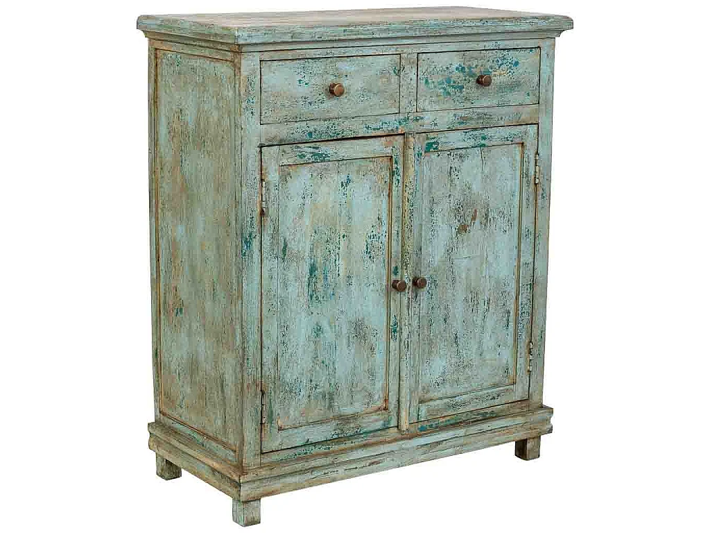 Recibidor de madera artesanal turquesa 85x40x100h cm