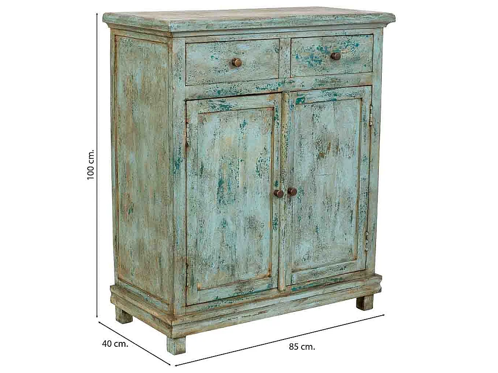 Recibidor de madera artesanal turquesa 85x40x100h cm