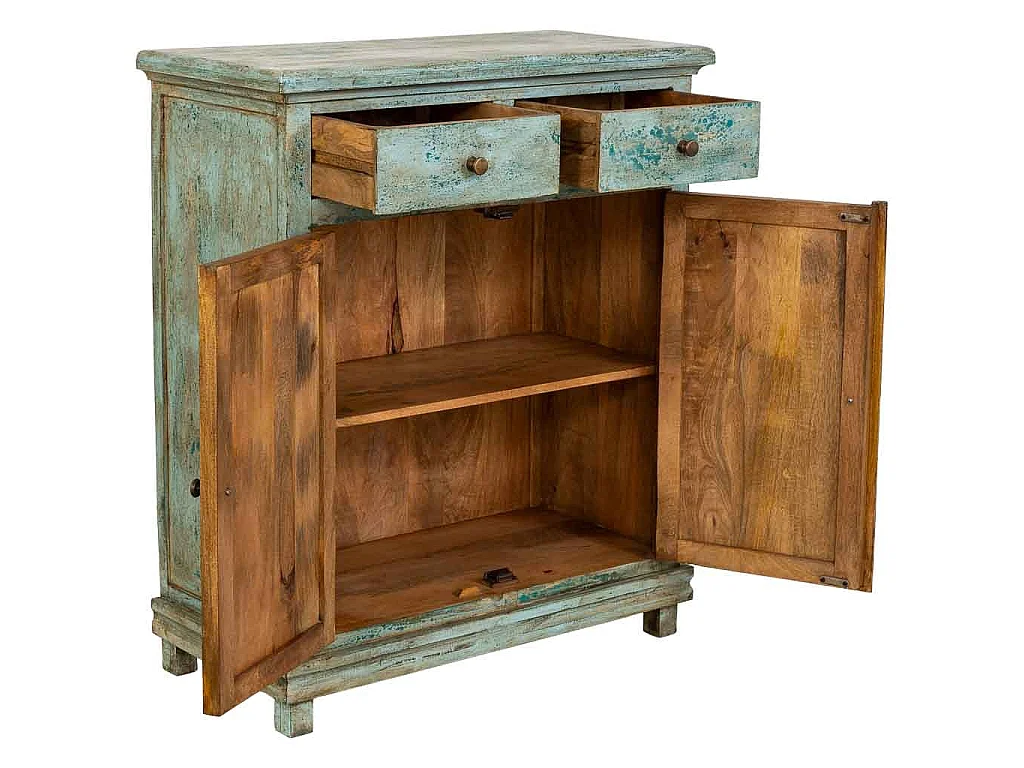 Recibidor de madera artesanal turquesa 85x40x100h cm