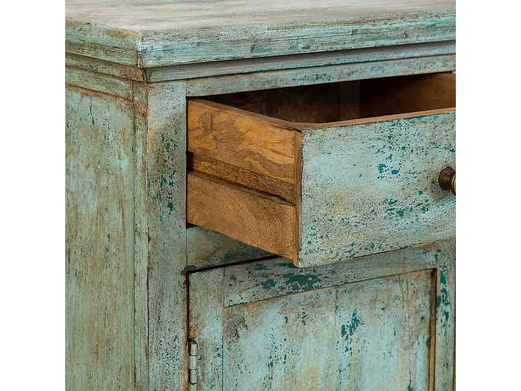 Recibidor de madera artesanal turquesa 85x40x100h cm